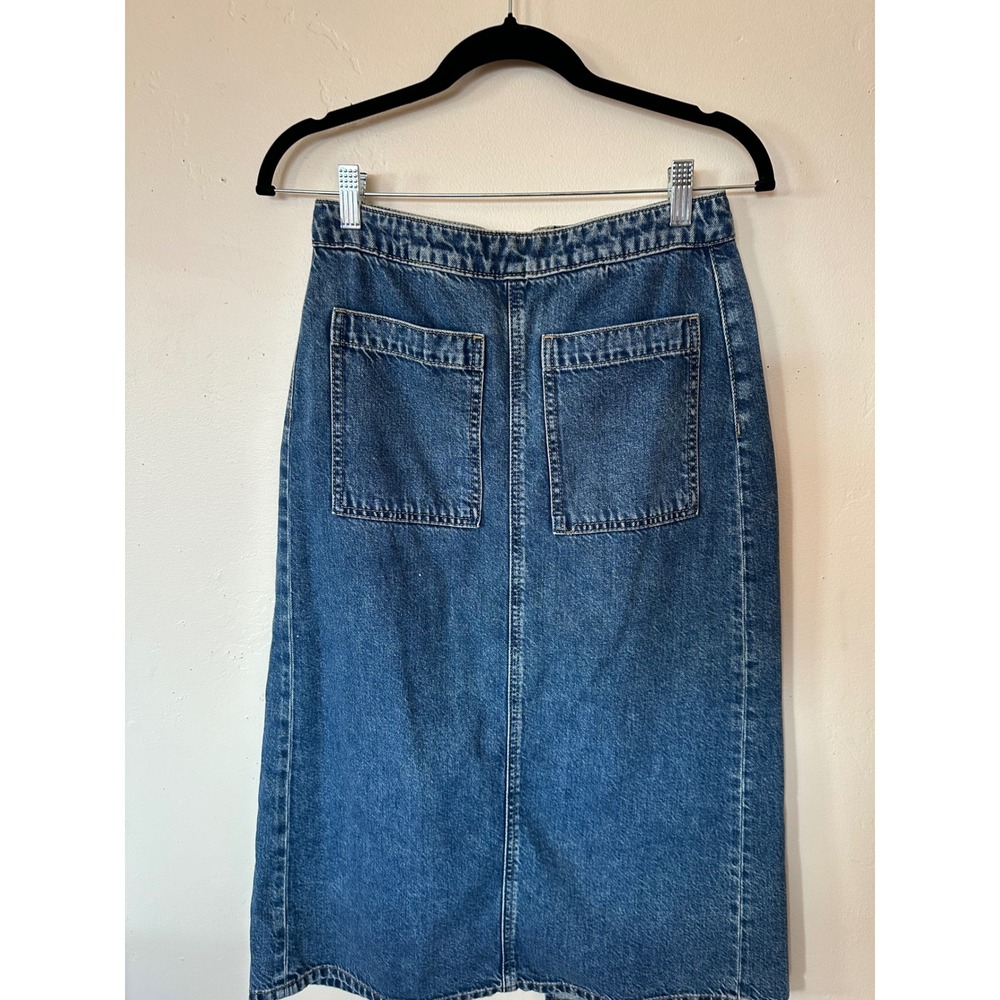 Loft Denim Midi Skirt Medium Wash back Slit Blue Womens Size 00 Petite‎ NEW
